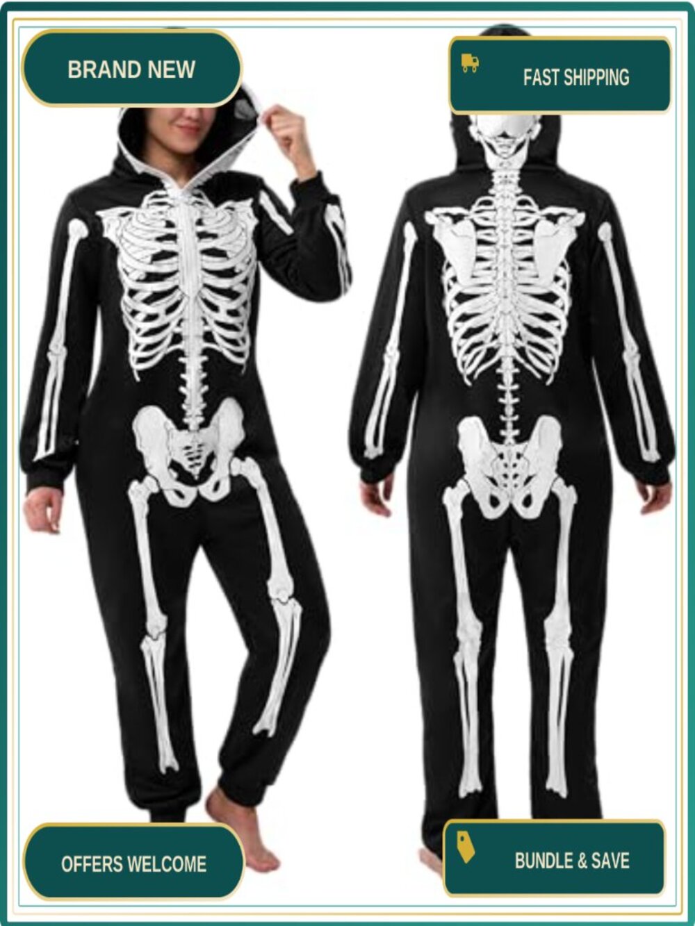 Halloween Skeleton Jumpsuit Costume Adult Women Cosplay Party Dress Up